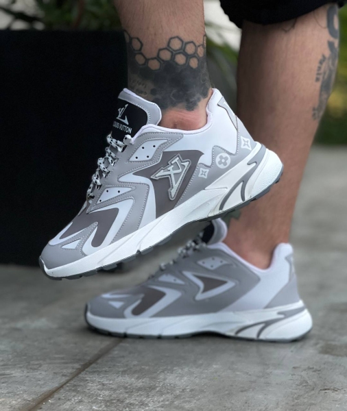 کتونی اسپرت نوشته طوسی LV سفید طوسی