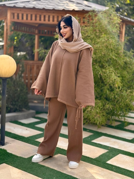 ست دوتیکه بافت کبریتی لش نسکافه ای