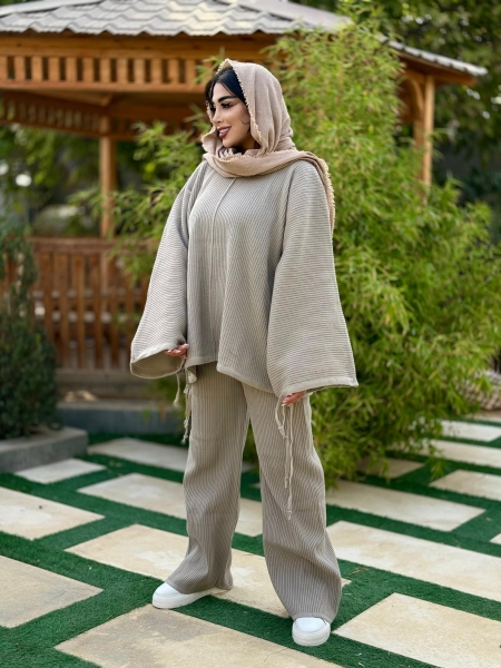 ست دوتیکه بافت کبریتی لش طوسی