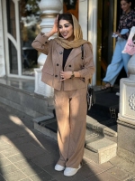 ست کت و شلوار شانتون زیپی نسکافه ای