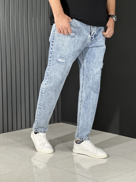 جین مام فیت زاپدار مردانه رنگ آبی روشن