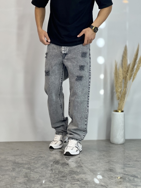 شلوار نیم بگ جین Zara طوسی زاپدار کد 677