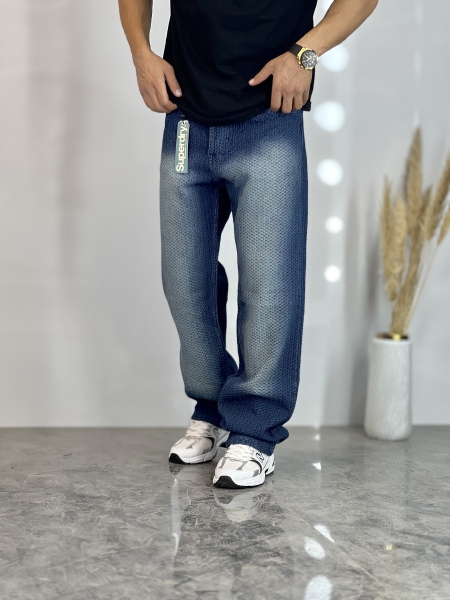 شلوار نیم بگ جین Zara آبی سیر حصیری کد 245