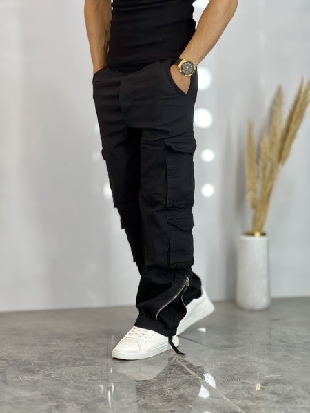 شلوار کارگو دمپازیپ هشت جیب S مشکی