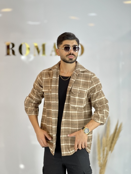 کت پشمی ضخیم H کرم قهوه ای بزرگ