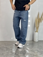 شلوار نیم بگ جین Zara آبی زاپدار سایه کد 612