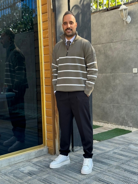 بافت نیم زیپ کلاسیک خاکی