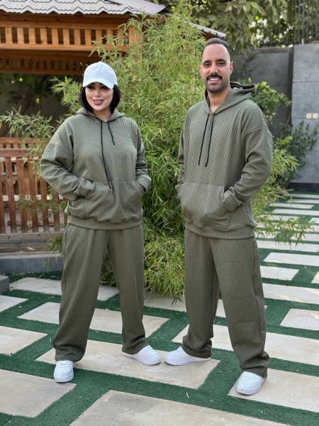 ست دوتیکه هودی و شلوار فیتیله ای سبز کمرنگ