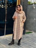 کفتان پشمی چهارخونه کمربندی کرم