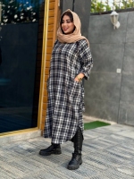 کفتان پشمی چهارخونه کمربندی مشکی