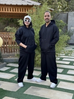 ست دوتیکه هودی و شلوار فیتیله ای مشکی