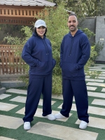 ست دوتیکه هودی و شلوار فیتیله ای سرمه ای