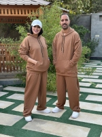 ست دوتیکه هودی و شلوار فیتیله ای قهوه ای