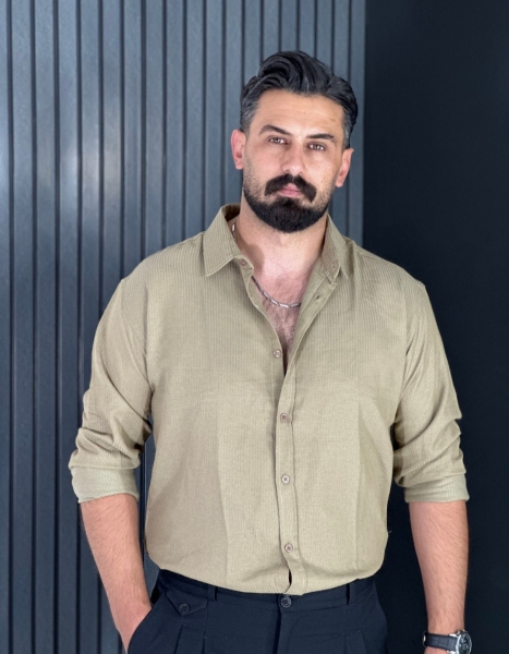 پیراهن کنفی آستین بلند لش مردانه رنگ نسکافه ای