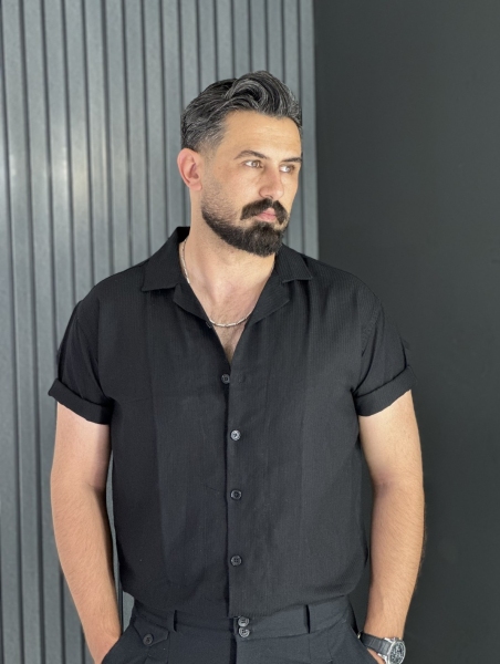 پیراهن کنفی لش آستین کوتاه مردانه مشکی