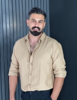 پیراهن کنفی لش آستین بلند مردانه کرمی