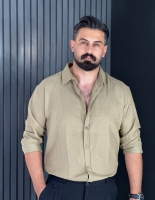 پیراهن کنفی آستین بلند لش مردانه رنگ نسکافه ای