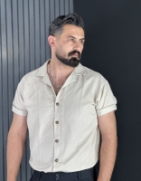 پیراهن کنفی لش آستین کوتاه مردانه کرمی