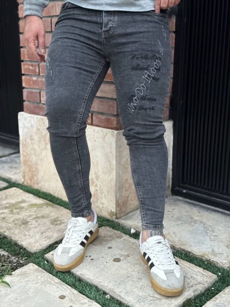 شلوار جین اسکینی دمپا زیپ طرح نوشته ZARA MAN دودی