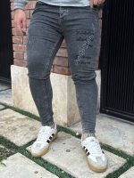 شلوار جین اسکینی دمپا زیپ طرح نوشته ZARA MAN دودی