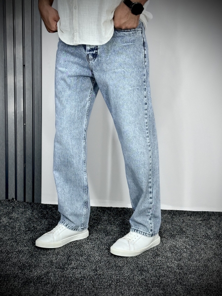 شلوار جین بگ مردانه زاپدار رنگ آبی روشن