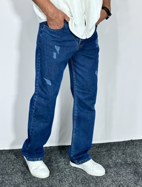 شلوار جین بگ مردانه زاپدار رنگ آبی تیره