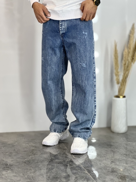 شلوار نیم بگ جین M آبی سیر کد 846