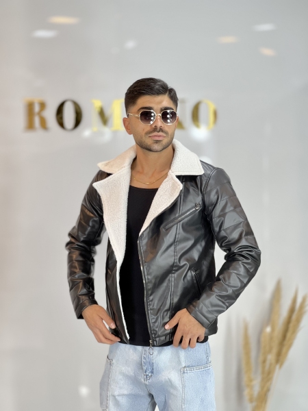 کاپشن چرم طرح بوفالو Max مشکی