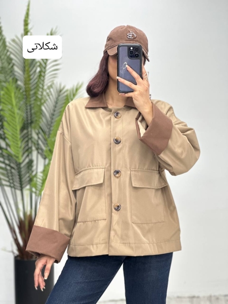 بارانی یقه رنگی آستین پاکتی