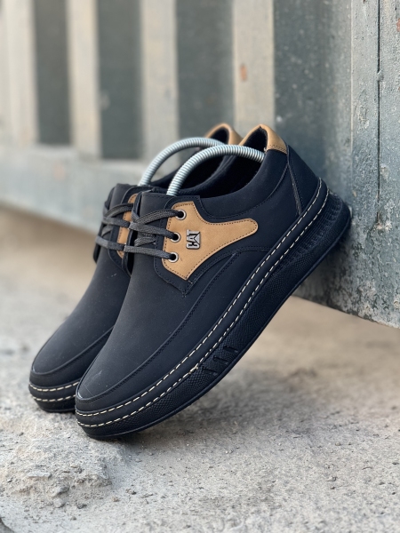 کفش مردانه Cat بندی مشکی کرم زیره مشکی