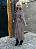 کت چرم پوست ماری بلند طوسی