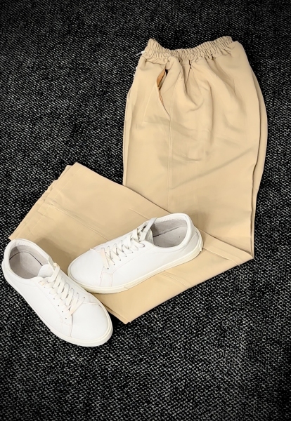 شلوار پارچه مازراتی بگ استایل مردانه کرمی