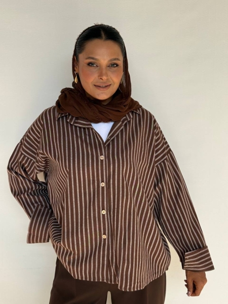 شومیز لینن راه راه قهوه