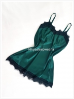 پیراهن سبز یشمی با تور مژه