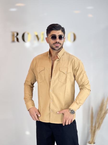 پیراهن دو جیب کتان Zara کرمی