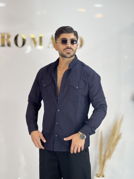 پیراهن دوجیب کتان Zara سرمه ای