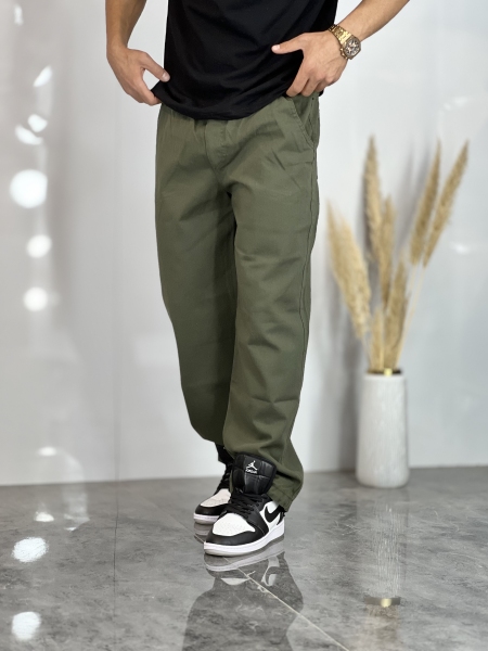 شلوار بگ کتان خارجی Pan دمپادوحالته سبز ارتشی