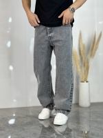 شلوار نیم بگ جین V طوسی ساده کد 895