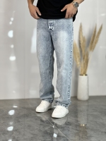 شلوار نیم بگ جین V آبی یخی کد 854