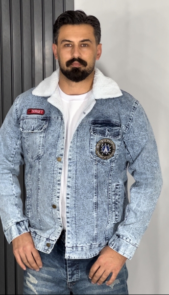 کاپشن جین داخل خز مردانه آبی روشن