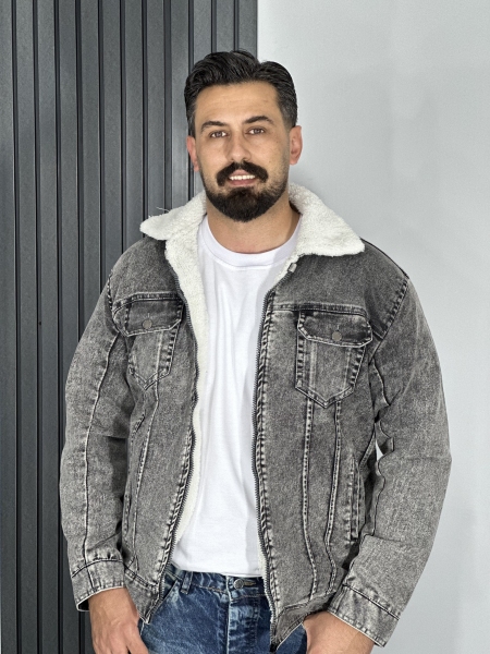 کاپشن جین داخل خز مردانه رنگ ذغالی