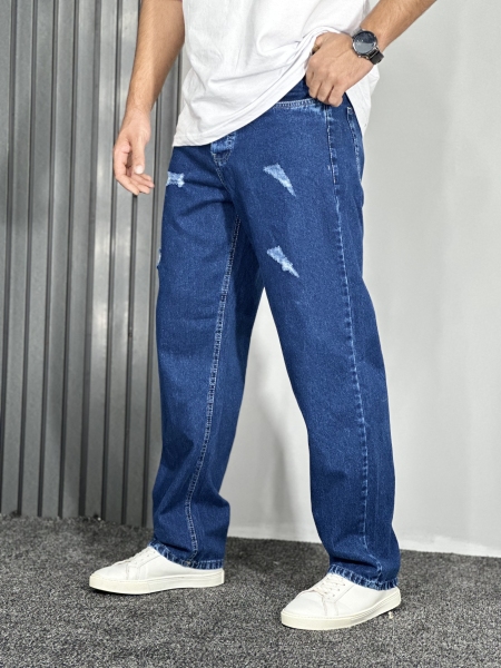 شلوار جین بگ استایل زاپدار مردانه آبی تیره