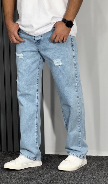 شلوار جین بگ استایل زاپدار مردانه آبی روشن