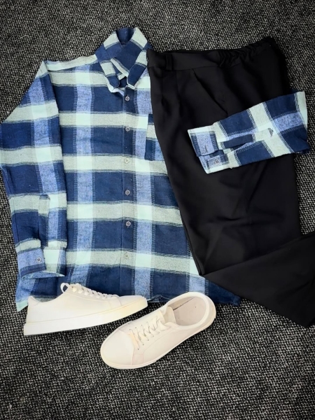 پیراهن پشمی مردانه آبی تیره