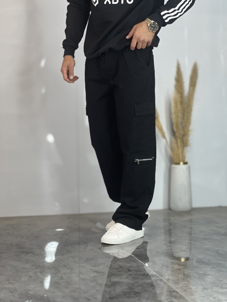 شلوار کارگو 7 جیب کتان خارجی Zara مشکی