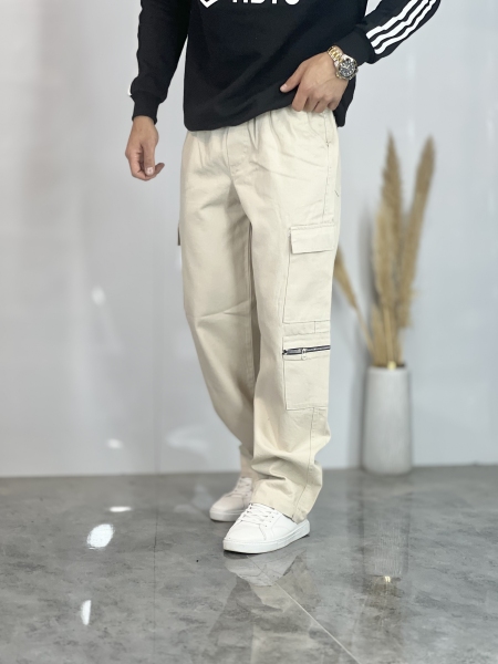 شلوار کارگو 7 جیب کتان خارجی Zara استخونی