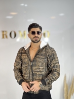 سویشرت داخل خز Nazar چاپی مشکی طلایی