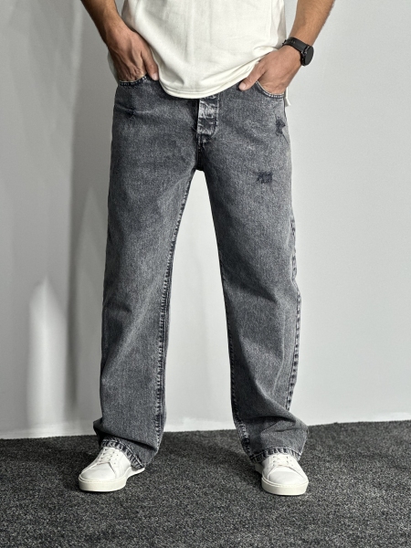 شلوار جین بگ استایل مردانه طوسی تیره