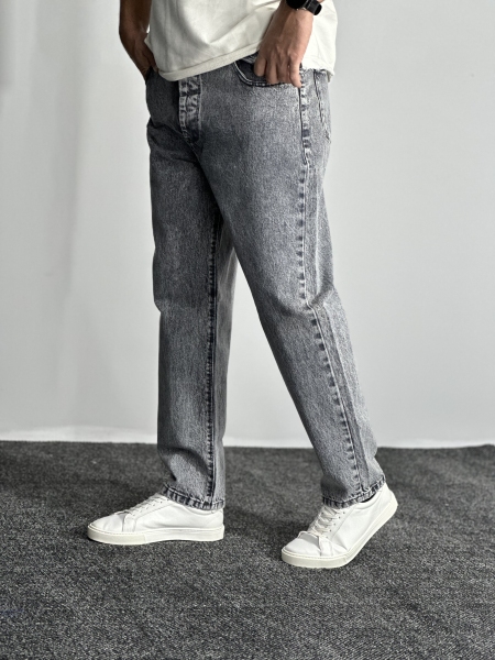 شلوار جین مام فیت مردانه رنگ طوسی