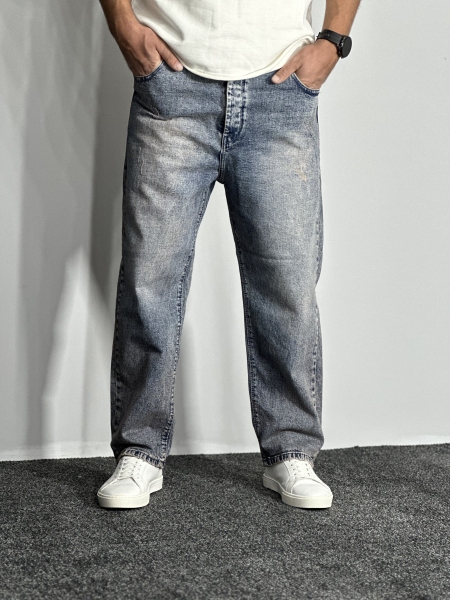 شلوار جین مام فیت مردانه آبی گازوییلی